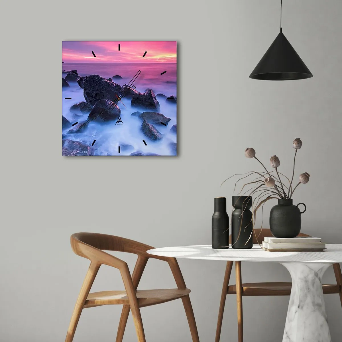 Ceas de perete - Ceas pe sticlă - Naștere în sclipici și ceață - 40x40 cm
