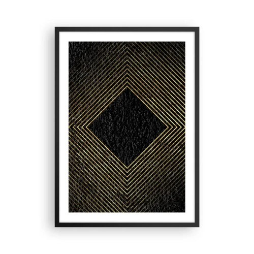 Poster în ramă neagră - Linii geometrice aurii pe fundal negru - 50x70cm - Geometrie în stil glamour - Decorațiune modernă pentru perete pentru living și dormitor ARTTOR