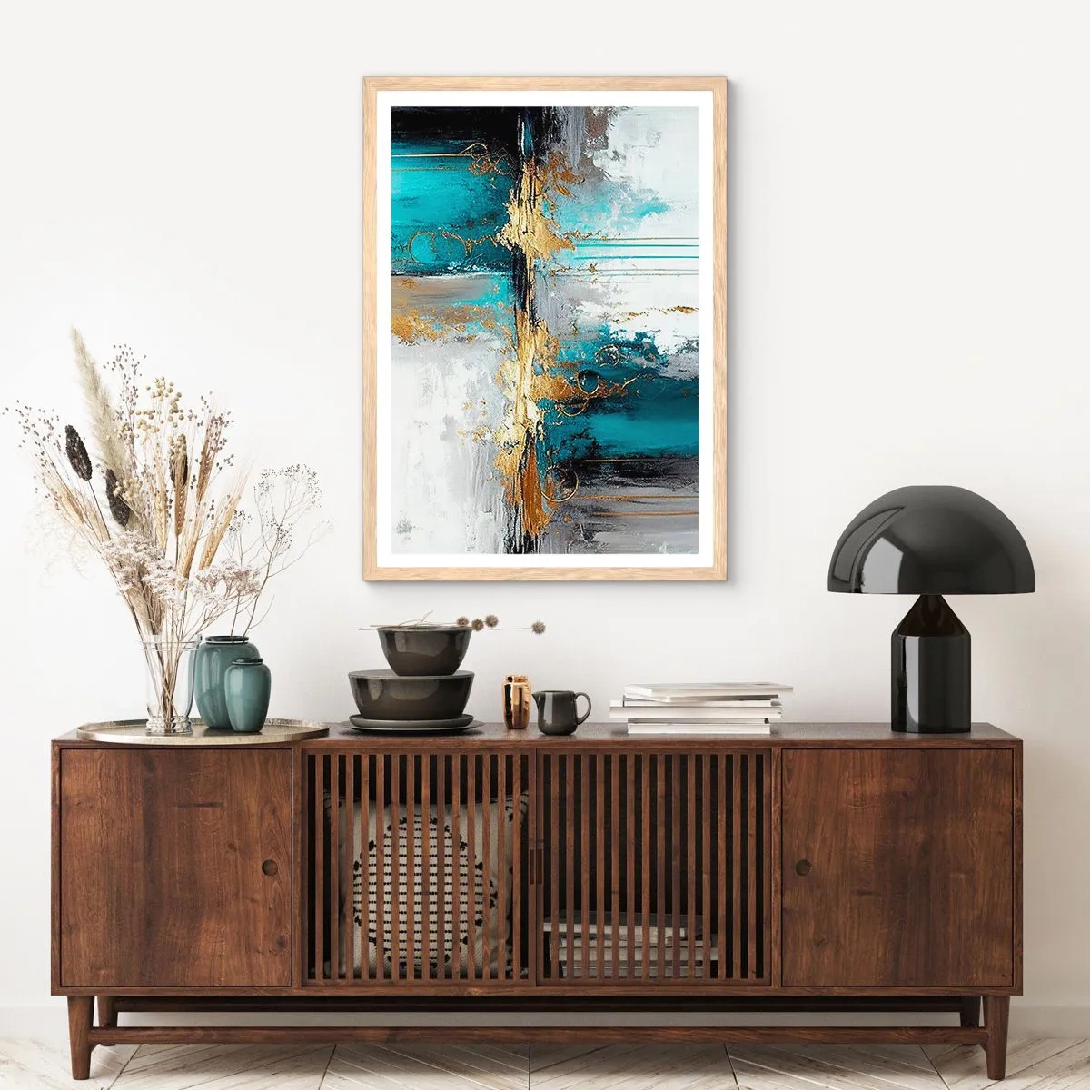 Poster în ramă de stejar deschis - Totul curge - 70x100 cm