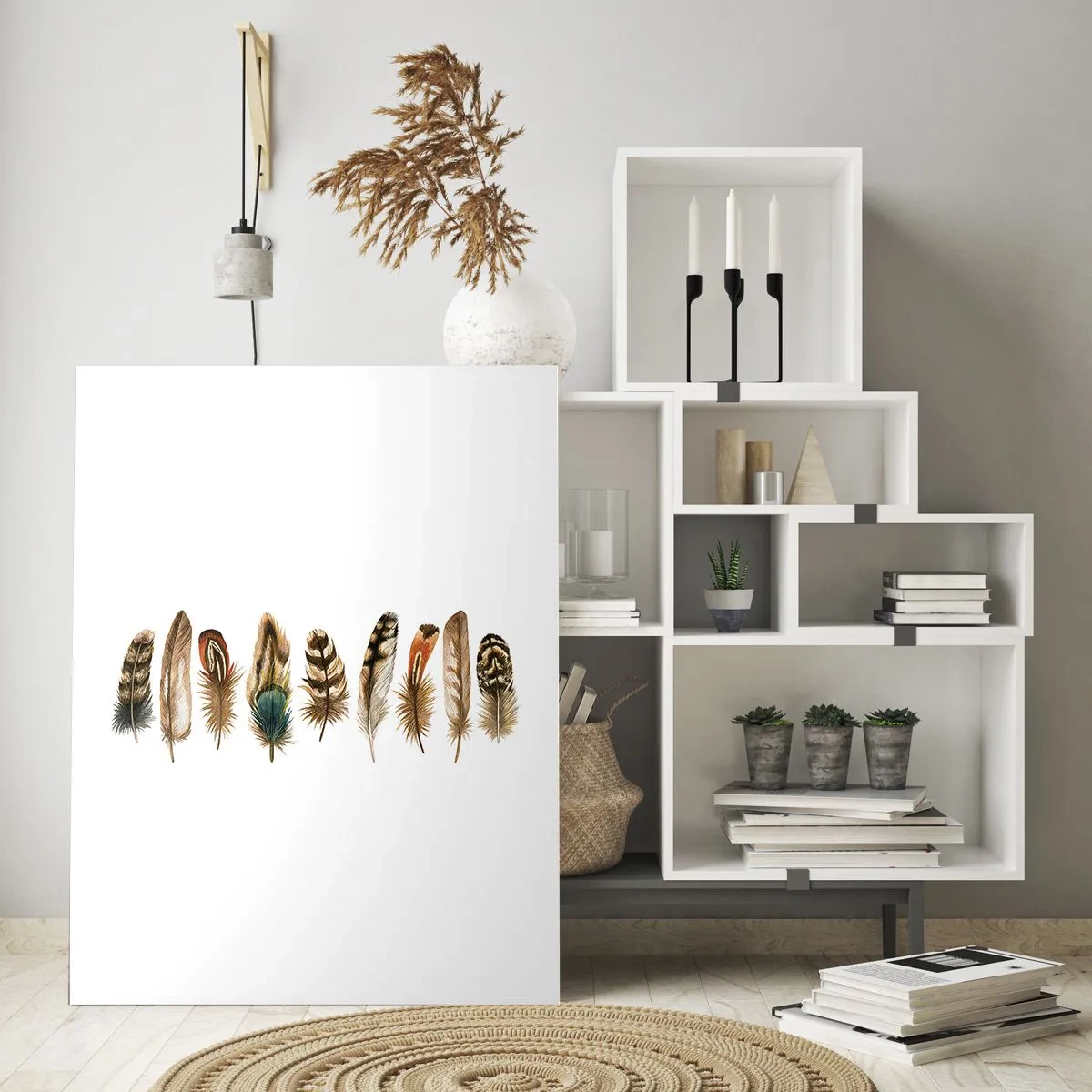 Tablou pe sticlă - Variație cu pene - 80x120 cm