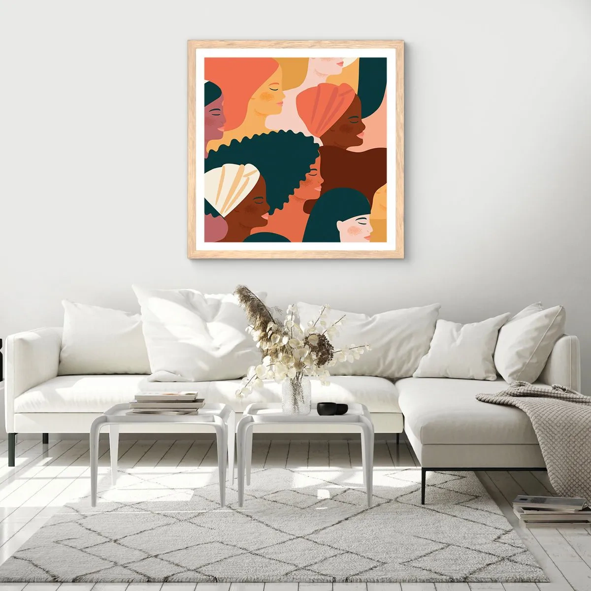 Poster în ramă de stejar deschis - Numai feminitate - 30x30 cm