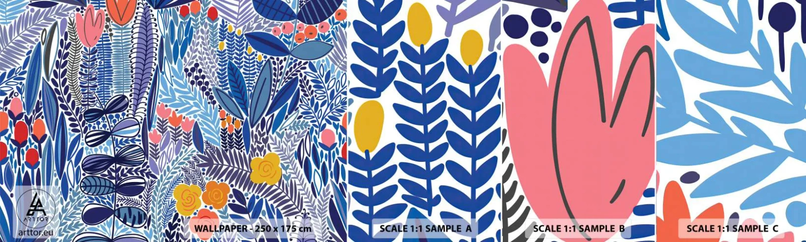 Mostră tapet autocolant Deluxe Sticker - Grădină havaiană - Flori, Frunze, luncă - 100x30 cm