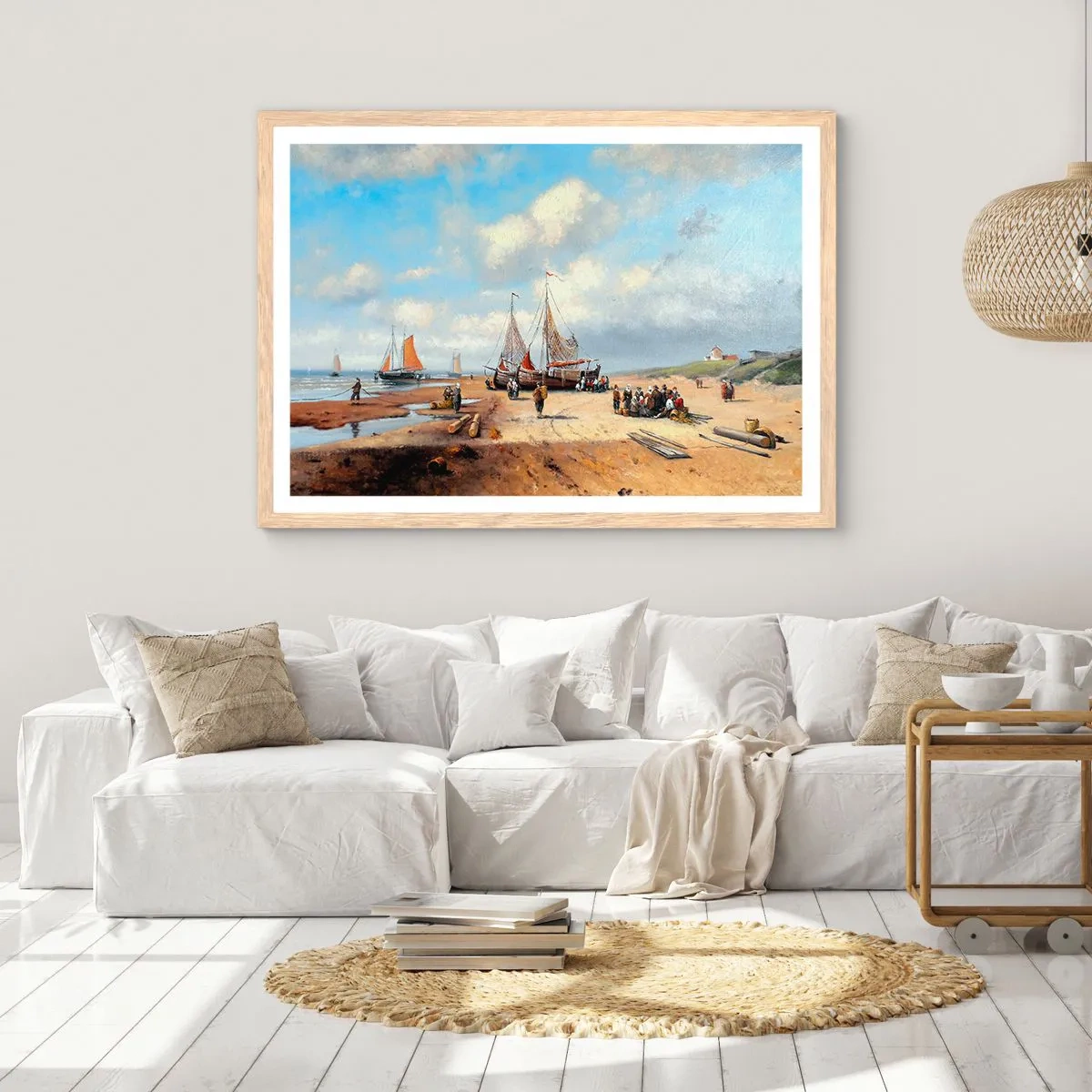 Poster în ramă de stejar deschis - Pescuit de succes - 91x61 cm