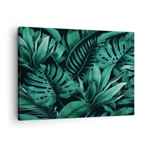 Tablou pe pânză Canvas - Frunze tropicale în nuanțe de verde intens - 70x50cm - Profunzimea verdelui tropical - Decorațiune modernă pentru perete pentru living și dormitor ARTTOR