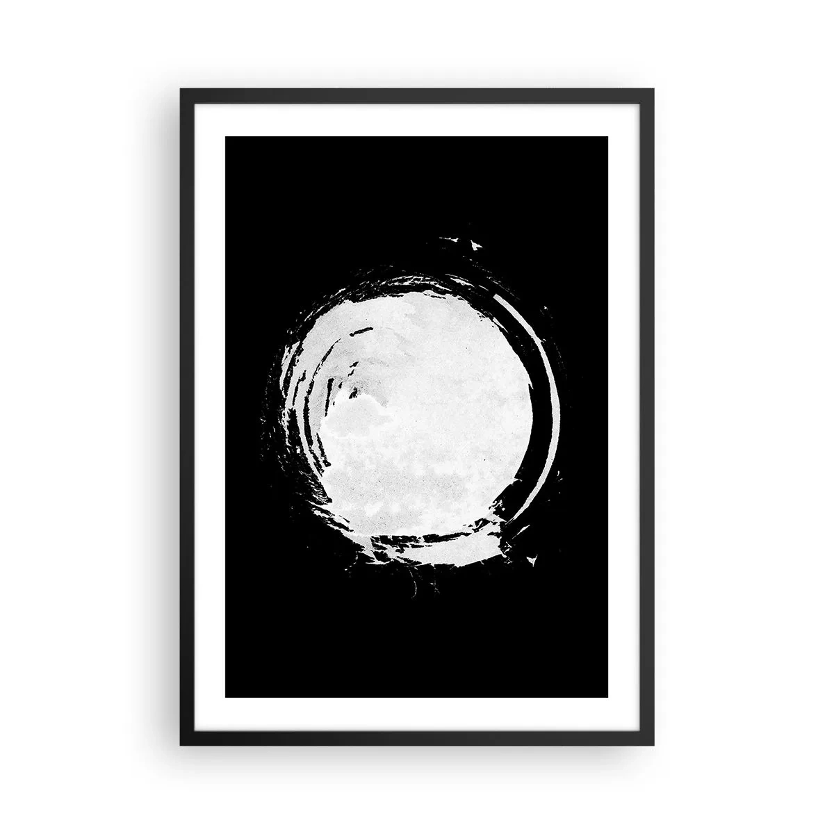 Poster în ramă neagră - Formă de cerc abstract alb pe fundal negru - 50x70cm - O ieșire bună - Decorațiune modernă pentru perete pentru living și dormitor ARTTOR