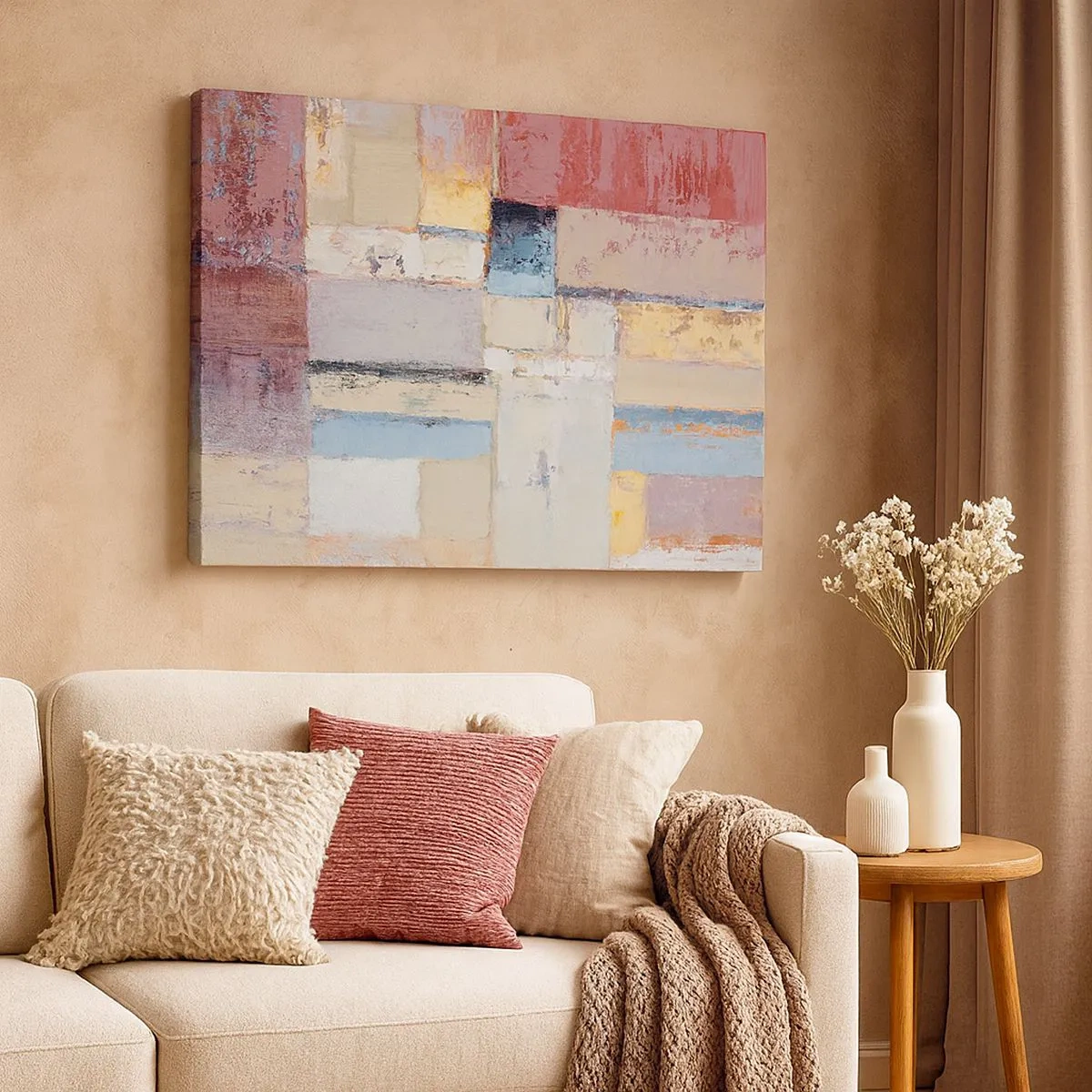 Tablou pe pânză Canvas - Compoziție geometrică în culori pastelate - 70x50cm - Liniștea geometriei - Decorațiune modernă pentru perete pentru living și dormitor ARTTOR