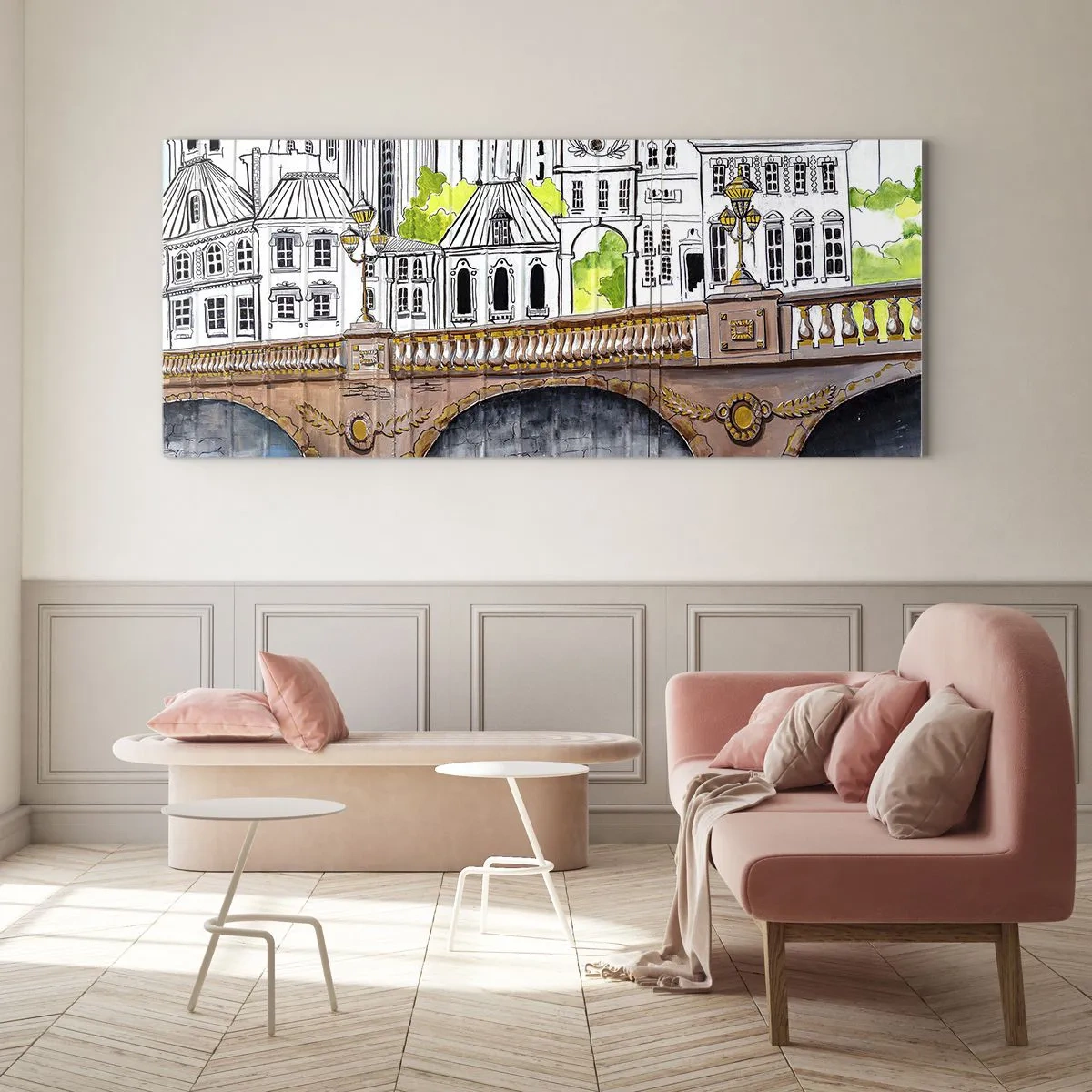 Tablou pe sticlă - Orașul frumos ca o pictură - 100x40 cm