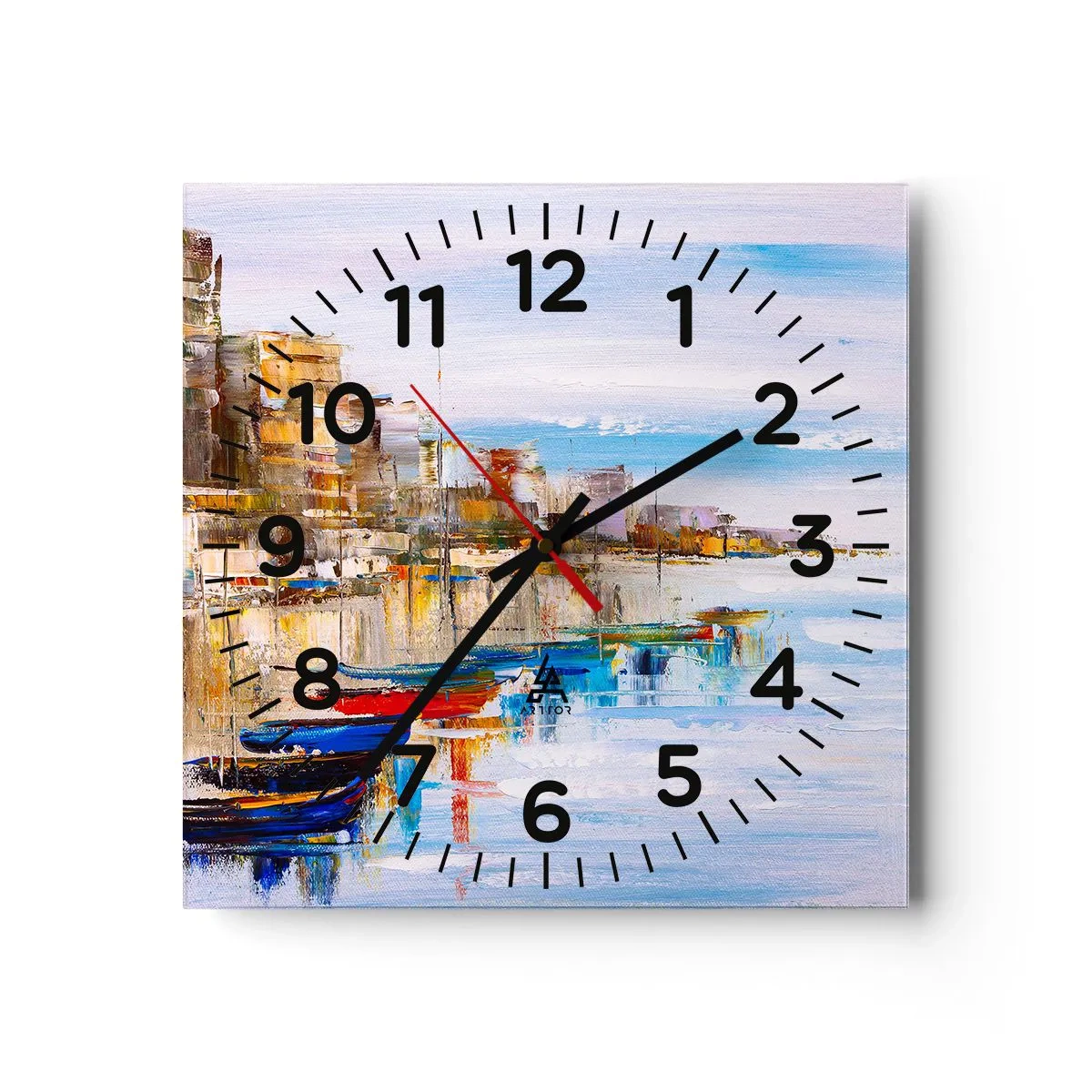 Ceas de perete - Ceas pe sticlă - Port urban multicolor - 30x30 cm