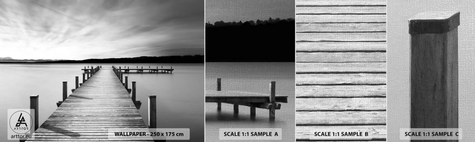 Mostră tapet Premium Canvas - La adăpostul apei - pace - Peisaj, Lac, Pod de lemn - 100x30 cm