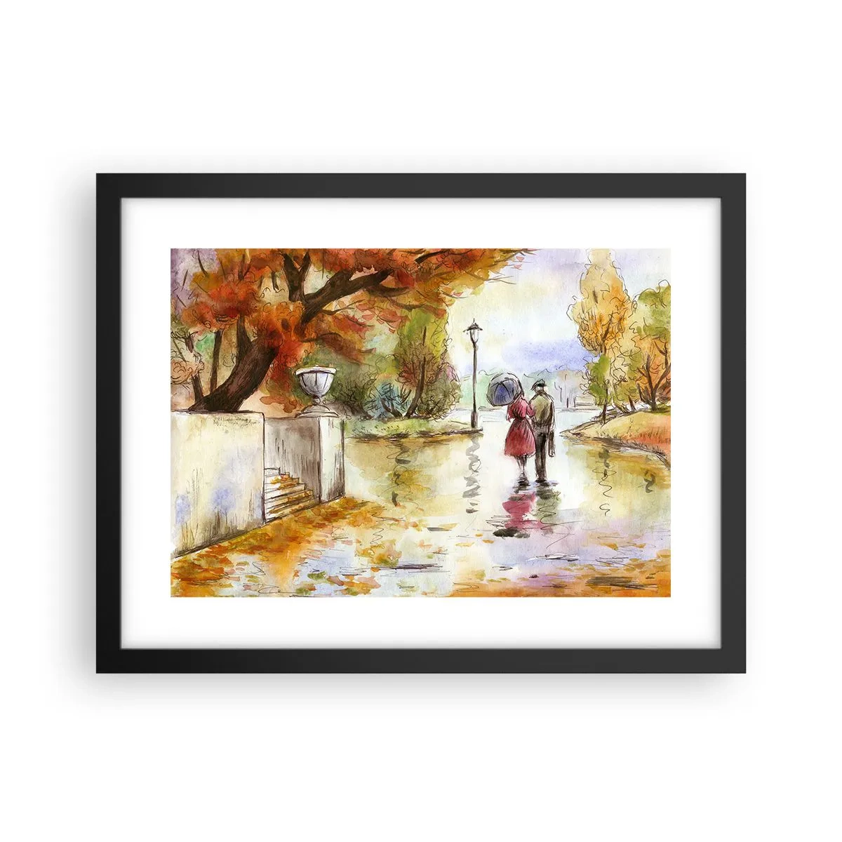 Poster în ramă neagră - Toamnă romantică în parc - 40x30 cm