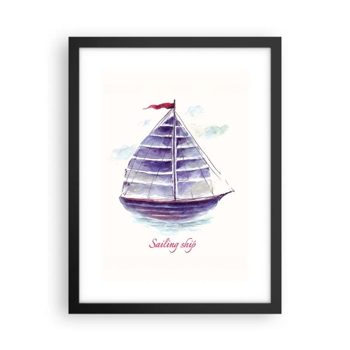 Poster în ramă neagră - Pânze pline și apă calmă - 30x40 cm