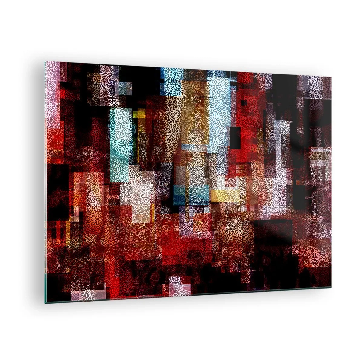 Tablou pe sticlă - Compoziție geometrică abstractă în nuanțe de roșu - 70x50cm - Totul și nimic - Decorațiune modernă pentru perete pentru living și dormitor ARTTOR