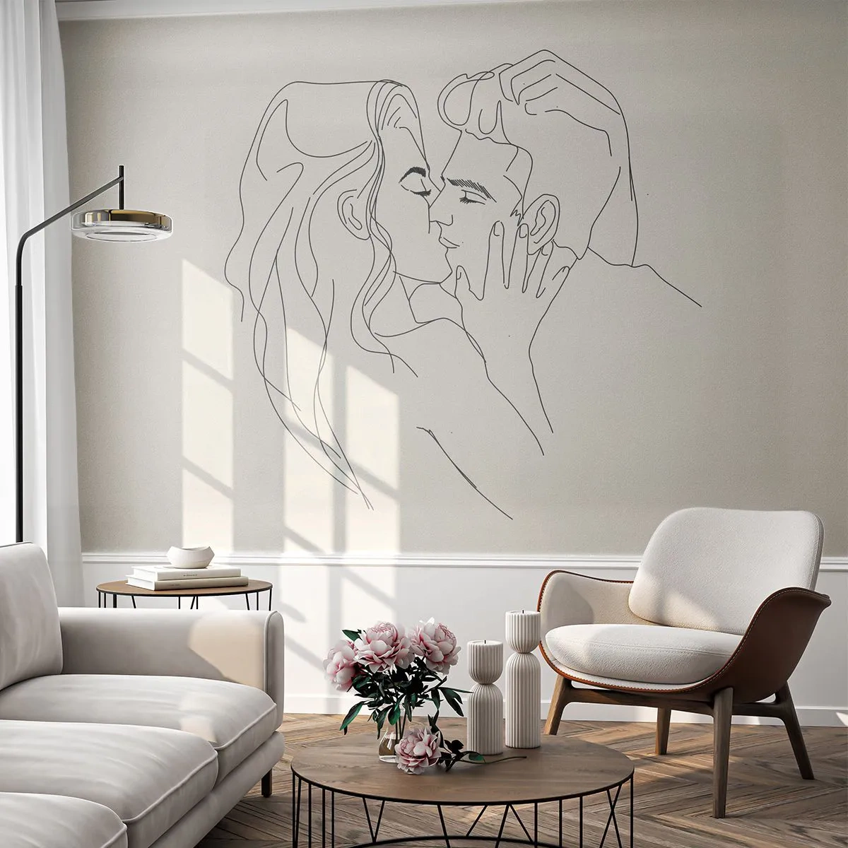Tapet Standard Eco - Încurcați în sentimente - Grafică, Cuplu îndrăgostit, Pup - 250x175 cm