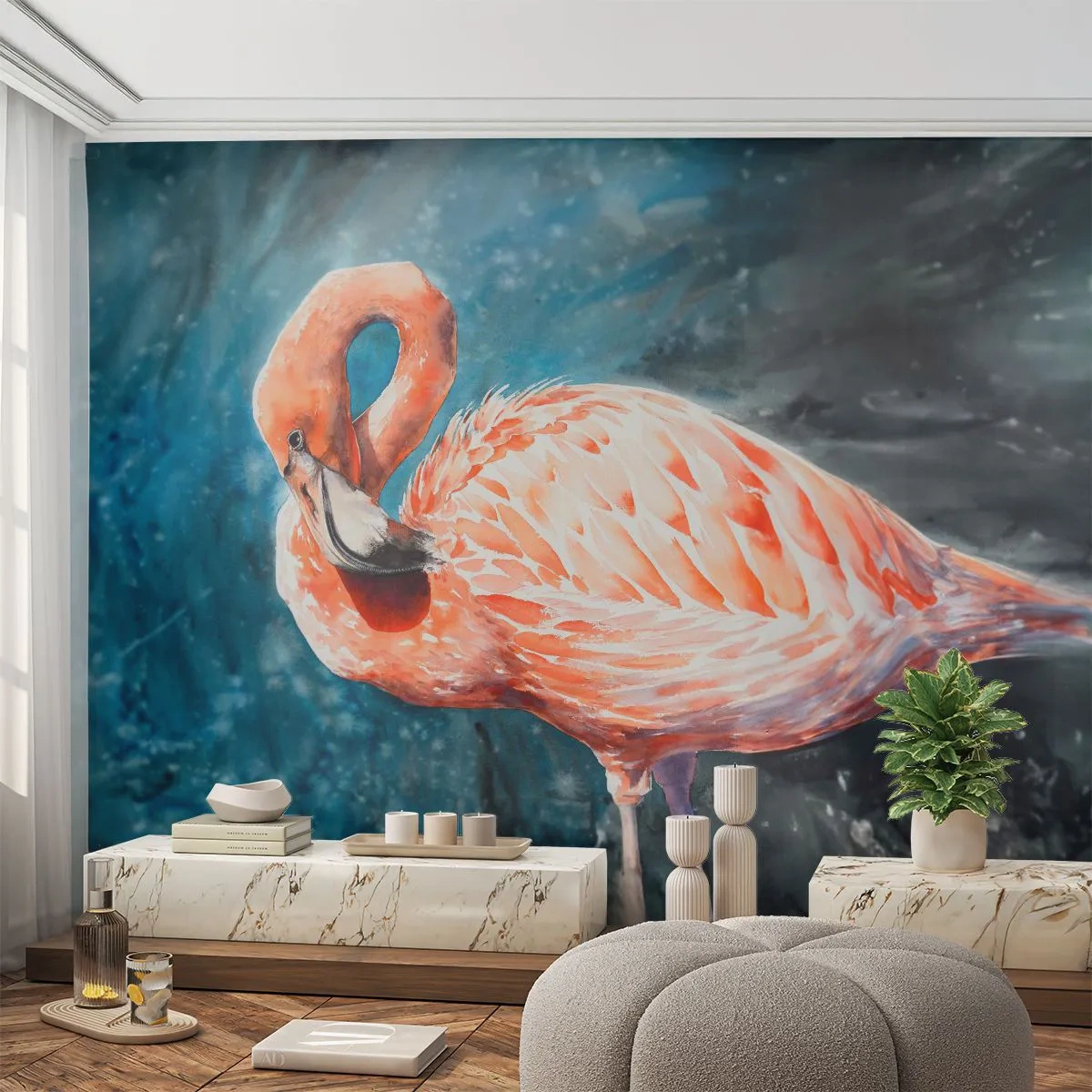 Tapet Autoadeziv Deluxe Sticker - Decorativ prin natură - Flamingo, Pasăre, Natură - 300x210 cm