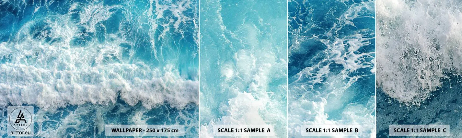 Mostră de Tapet Standard Eco - Cu bucurie și în salturi - Mare, Valul mării, Natură - 100x30 cm