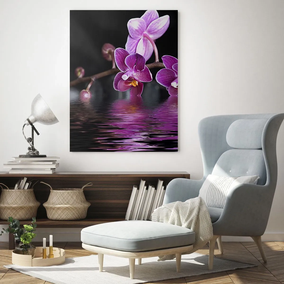 Tablou pe sticlă - Reflecție de frumusețe în liliac - 50x70 cm