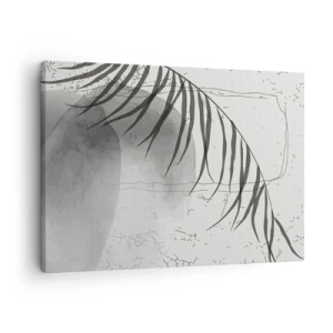 Tablou pe pânză Canvas - Un motiv delicat cu frunze de palmier pe un fundal deschis, în stil scandinav. - 70x50cm - Exotismul subtil al naturii - Decorațiune modernă pentru perete pentru living și dormitor ARTTOR