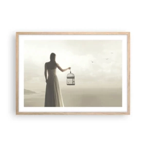 Poster în ramă de stejar deschis - Fii liberă - 70x50 cm