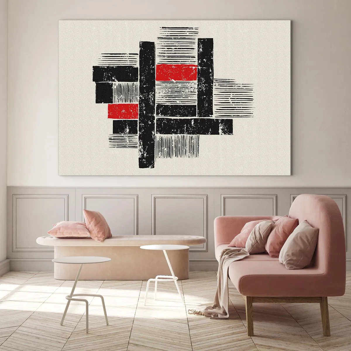 Tablou pe sticlă - Dungi abstracte în negru și roșu - 70x50cm - Roșu și negru - Decorațiune modernă pentru perete pentru living și dormitor ARTTOR