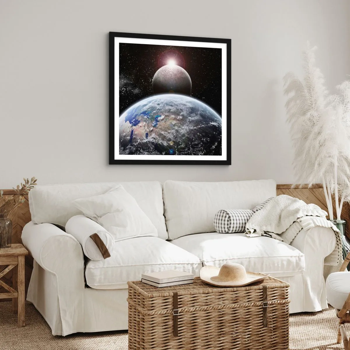 Poster în ramă neagră - Peisaj cosmic - răsărit de soare - 30x30 cm