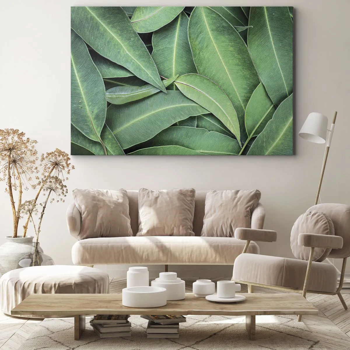 Tablou pe pânză Canvas - Prim-plan cu frunze verzi care creează un model natural - 70x50cm - Suculente și proaspete - Decorațiune modernă pentru perete pentru living și dormitor ARTTOR