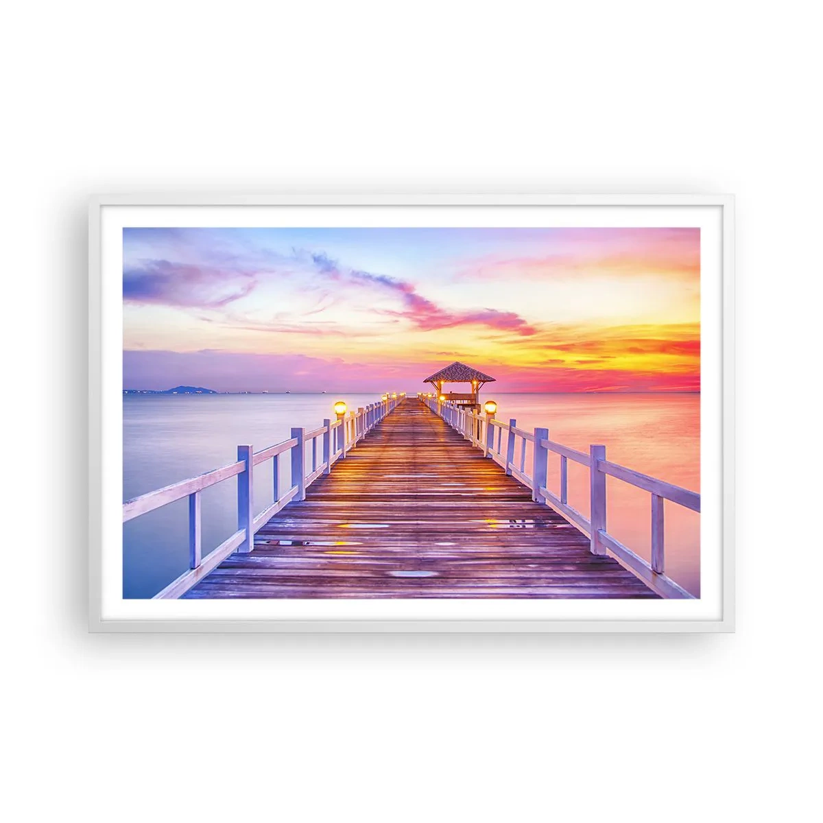 Poster în ramă albă - Tăcerea serii în liliac-auriu - 91x61 cm