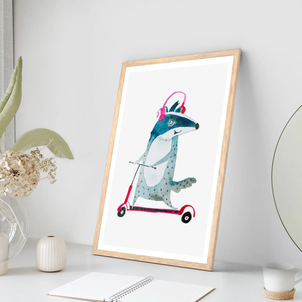 Poster în ramă de stejar deschis - Bucurie de bursuc - 70x100 cm