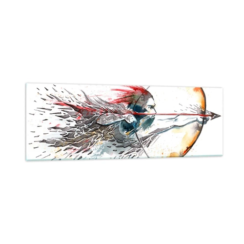 Tablou pe sticlă - Războinic mitic cu un arc de foc - 90x30 cm