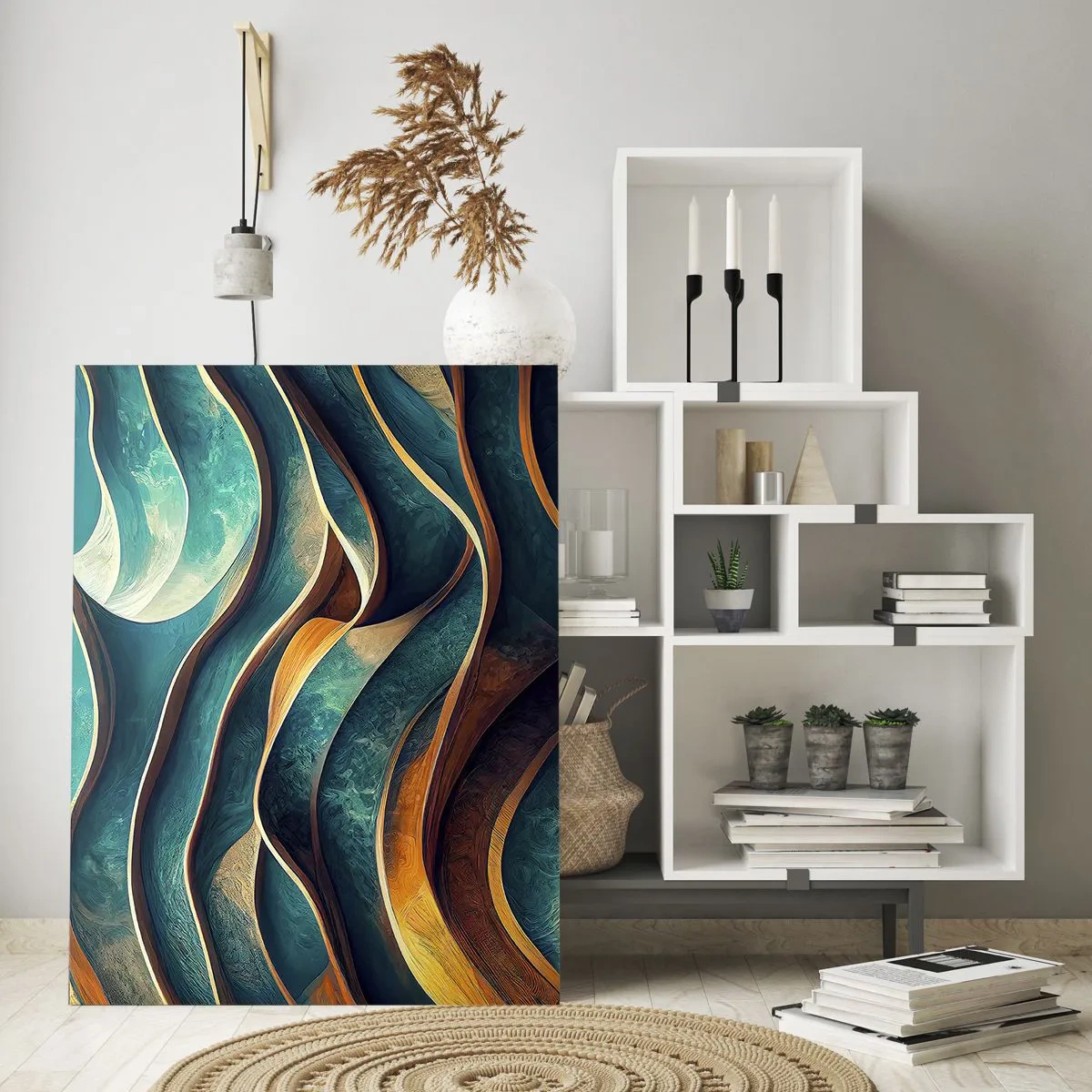 Tablou pe sticlă - Meandre de albastru - 70x100 cm