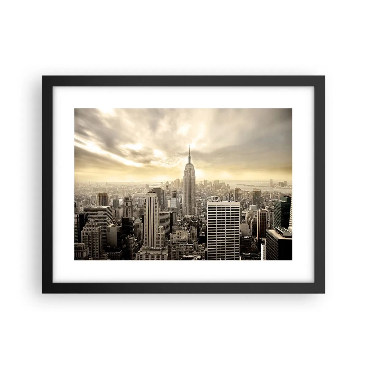 Poster în ramă neagră - New York țesut din gri - 40x30 cm