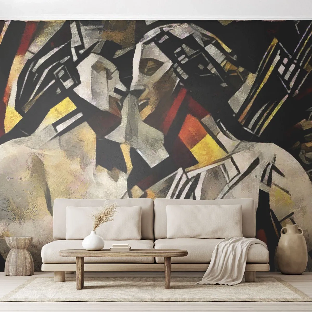 Tapet Autoadeziv Deluxe Sticker - Sărut statuar - Cuplu îndrăgostit, Cubism, Pup - 250x175 cm