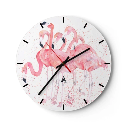 Ceas de perete - Ceas pe sticlă - Un grup de flamingo roz într-un stil artistic de acuarelă. - 30x30cm - Ansamblul roz - Decorațiune modernă pentru perete pentru living, bucătărie și dormitor ARTTOR