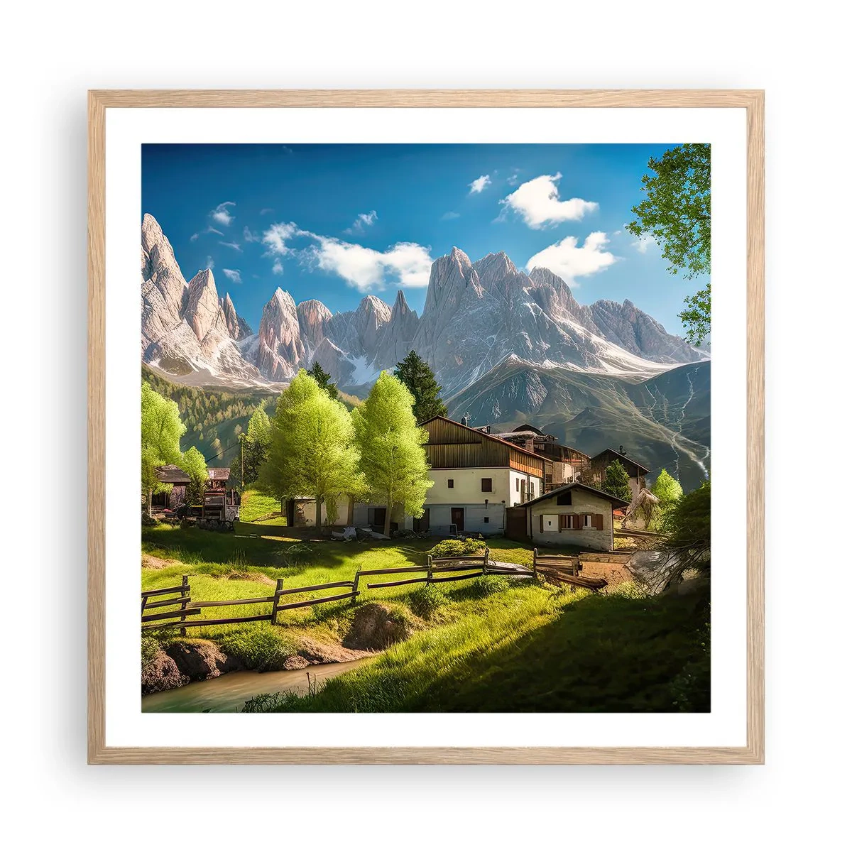 Poster în ramă de stejar deschis - Idilă alpină - 60x60 cm
