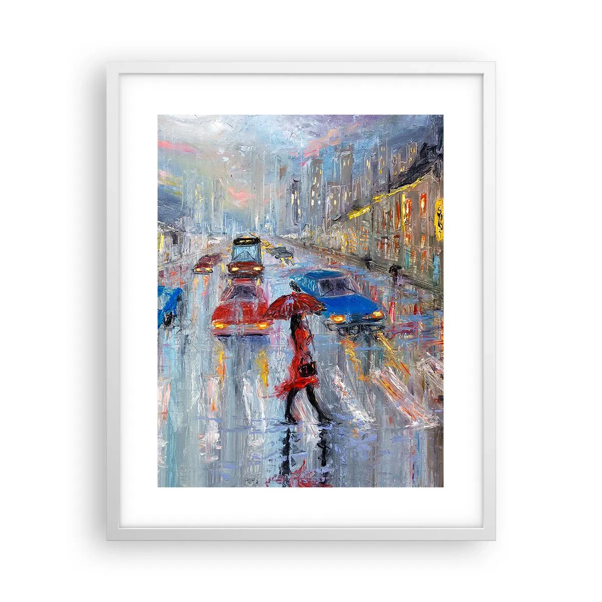 Poster în ramă albă - O după-amiază ploioasă în oraș - 40x50 cm