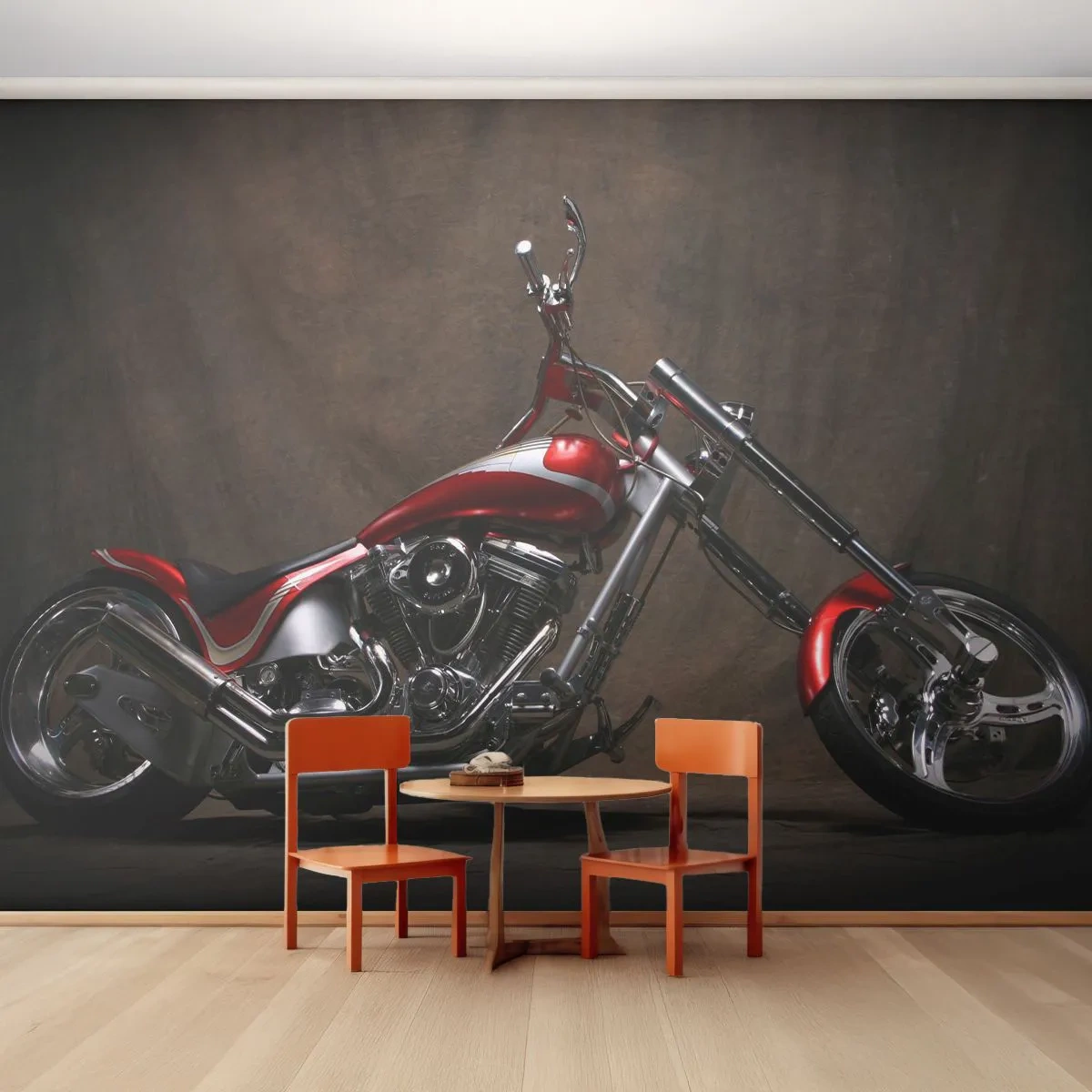 Tapet Premium Canvas - Frumusețea în roșu și argintiu - Motocicletă, Chopper, Automobile - 250x175 cm