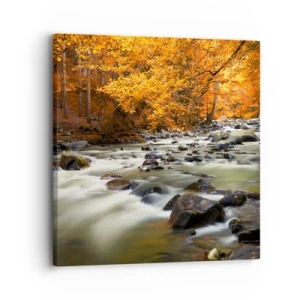 Tablou pe pânză - Un pârâu într-o pădure de aur - 30x30 cm