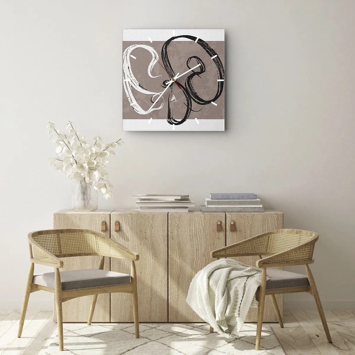 Ceas de perete - Ceas pe sticlă - Compoziția - căutarea plenitudinii - 30x30 cm