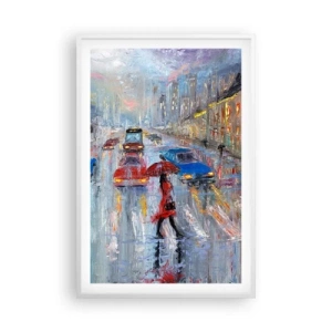 Poster în ramă albă - O după-amiază ploioasă în oraș - 61x91 cm