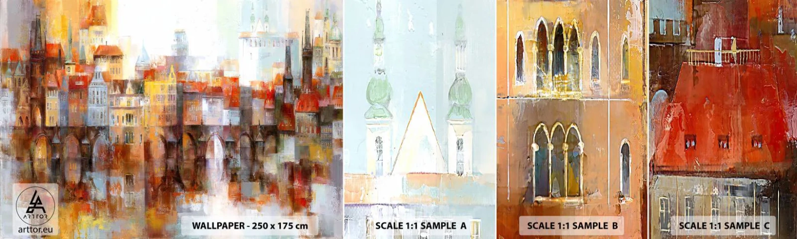 Mostră de Tapet Standard Eco - Frumos și sub pod - Oraș, Praga, Arhitectură - 100x30 cm