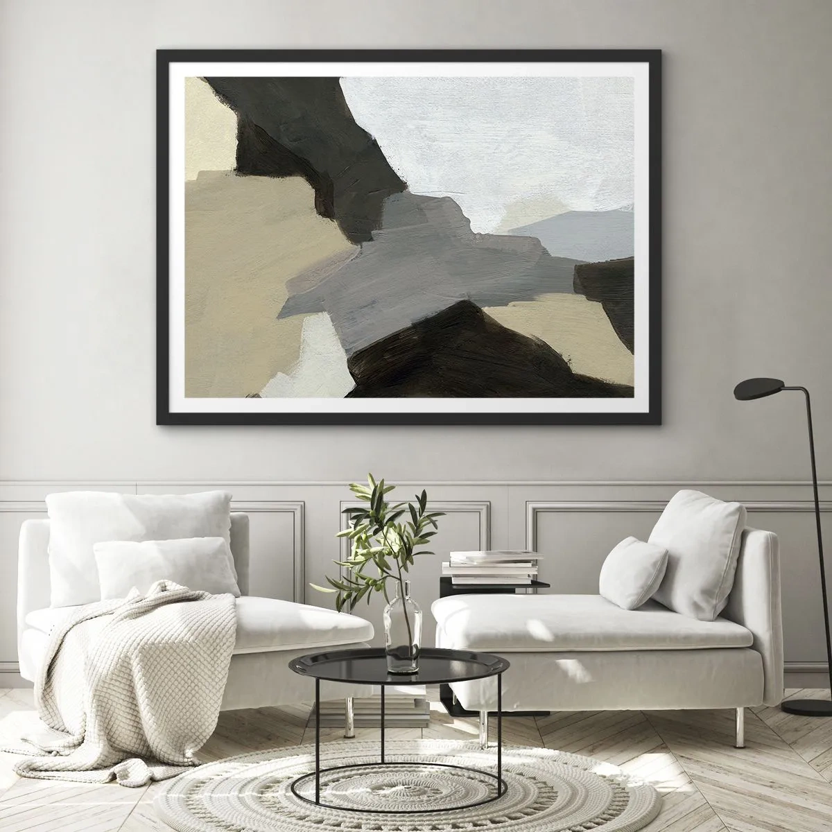 Poster în ramă neagră - Abstracție: despărțirile griului - 40x30 cm