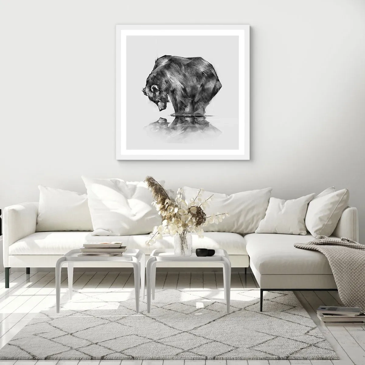 Poster în ramă albă - Mă bucur să văd pe cineva apropiat - 60x60 cm