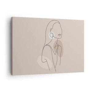 Tablou pe pânză Canvas - Ilustrație minimalistă a unei femei cu contururi pe un fundal bej - 70x50cm - Icoana fecioarei - Decorațiune modernă pentru perete pentru living și dormitor ARTTOR