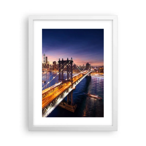 Poster în ramă albă - Pe un pod luminos către inima orașului - 30x40 cm