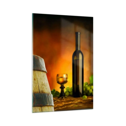 Tablou pe sticlă - Natură moartă cu o sticlă de vin și un ciorchine de struguri - 80x120 cm