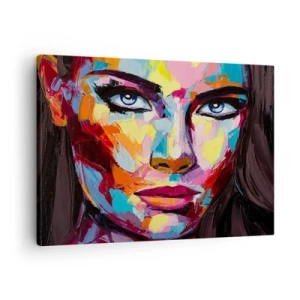 Tablou pe pânză Canvas - Un portret abstract colorat al unei femei, în culori intense. - 70x50cm - Un suflet plin de culoare - Decorațiune modernă pentru perete pentru living și dormitor ARTTOR