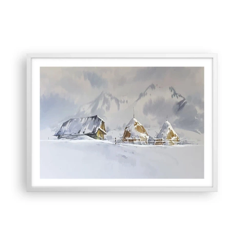 Poster în ramă albă - Într-o vale înzăpezită - 70x50 cm