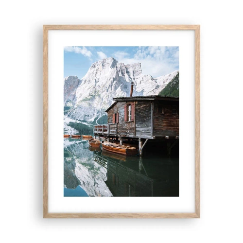 Poster în ramă de stejar deschis - Dimineață cristalină de munte - 40x50 cm