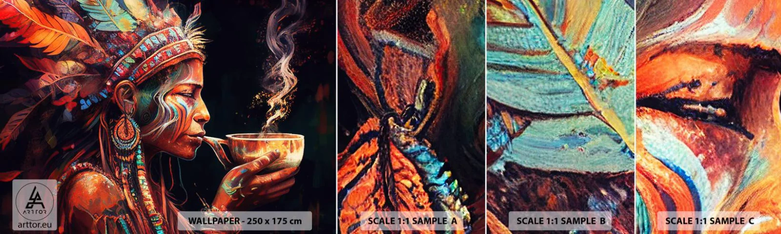 Mostră tapet autocolant Deluxe Sticker - Ritual magic - Șaman, indian, Ayahuasca - 100x30 cm