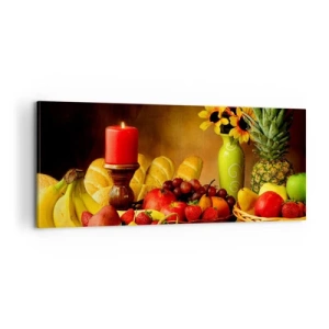 Tablou pe pânză - Natură moarte cu pâine și fructe - 100x40 cm