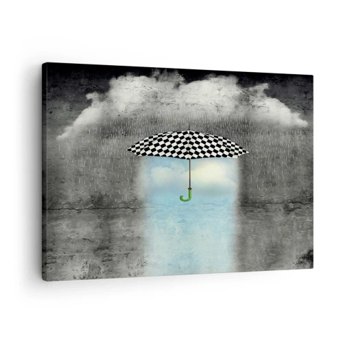 Tablou pe pânză Canvas - O umbrelă în carouri peste un peisaj ploios - 70x50cm - Și totuși este posibil - Decorațiune modernă pentru perete pentru living și dormitor ARTTOR